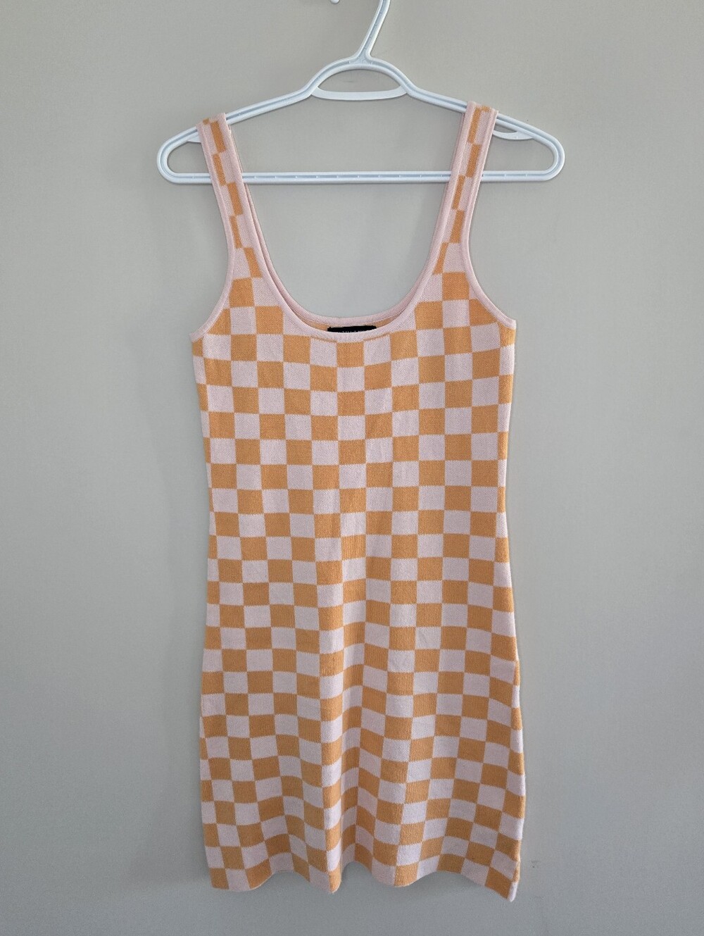 Kendall & Kylie pink + orange checkered knit fitted mini dress, medium + new